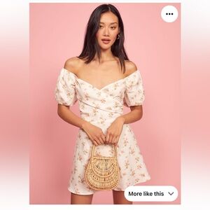 Reformation off shoulder linen floral dress v neck size 2